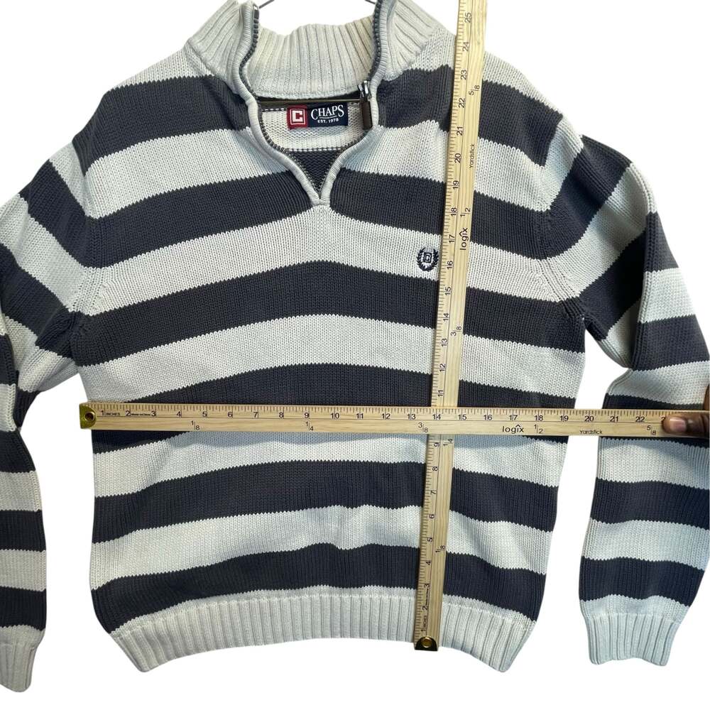 Chaps Quarter Zip Sweater Men’s Large Cream Gray Striped 100% Cotton Pullover - Picture 3 of 10